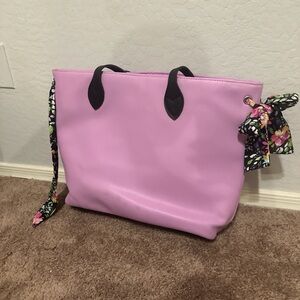 Pink Women’s Tote Bag with Floral Scarf Accent